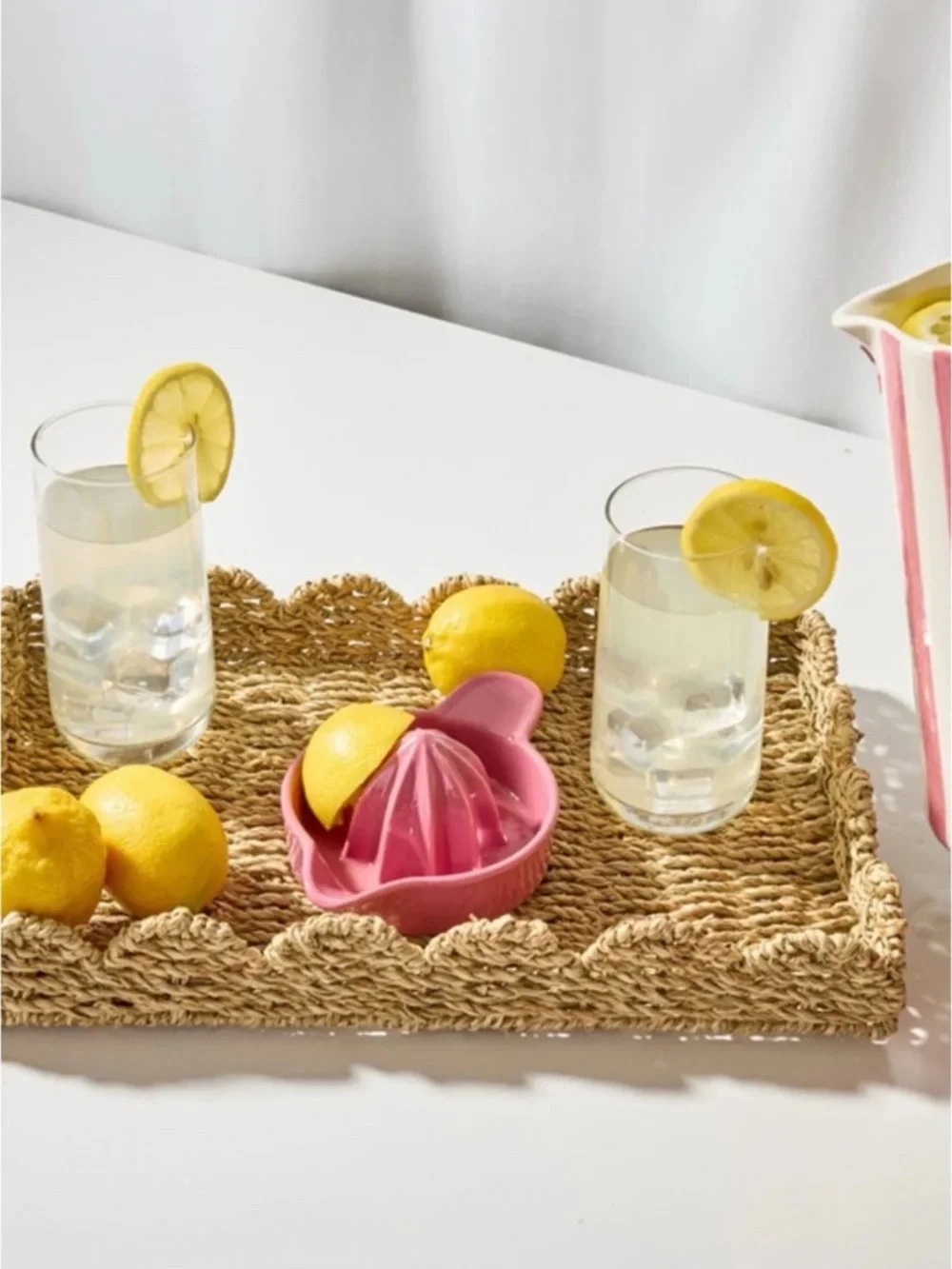 SAVVY & SORTED • RECTANGULAR SCALLOPED SEAGRASS WICKER BASKET TRAY